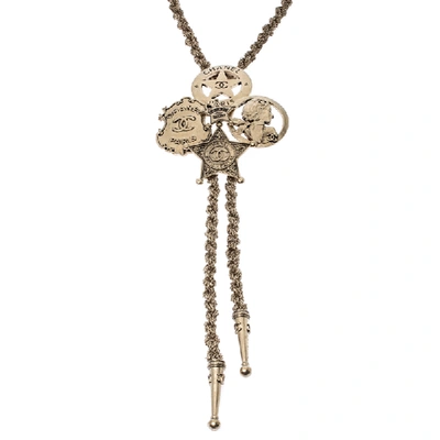 Pre-owned Chanel Paris-dallas Sheriff Star Gold Tone Bolo Necklace