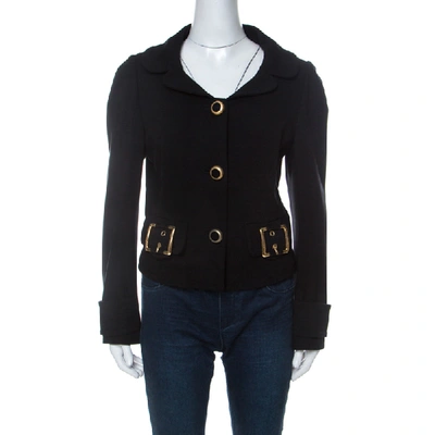 Pre-owned Dolce & Gabbana D & G Vintage Black Stretch Knit Oversized Button Detail Cropped Blazer L