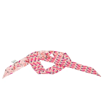 Pre-owned Fendi Pink Abstract Bird Print Silk Twilly Creatures Cipria Bandeau Scarf