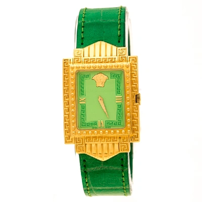 Pre-owned Versace Gianni  Green Gold Plated Signature Medusa 7066927 Women's Wristwatch 28 Mm