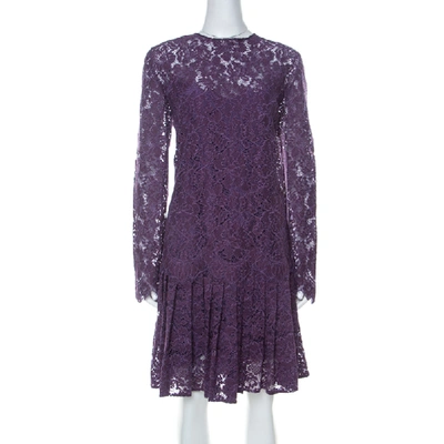 Pre-owned Ermanno Scervino Ermano Scervino Purple Floral Lace Long Sleeve Dress L