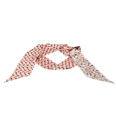 Pre-owned Fendi Peach Silk Twilly Creatures Bandeau Scarf In Pink