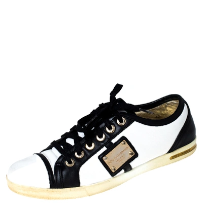 Pre-owned Dolce & Gabbana White/black Leather Lace Up Low Top Sneakers Size 40
