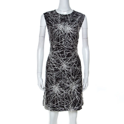 Pre-owned Diane Von Furstenberg Monochrome Printed Wool And Silk Blend Madyson Dress L In Multicolor