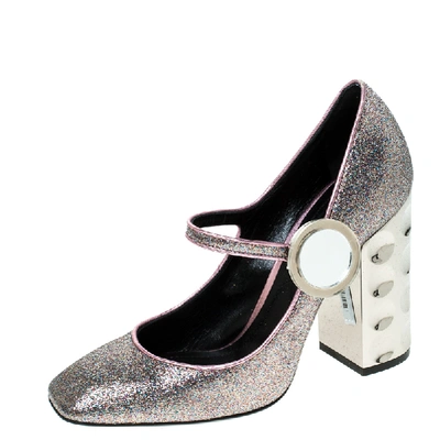 Pre-owned Nicholas Kirkwood Metallic Multicolor Glitter Mary Jane Block Heel Pumps Size 36.5