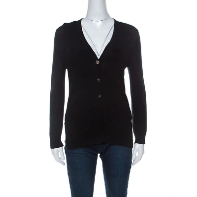 Pre-owned Chanel Black Knit Cotton Blend Embellished Button Cardigan M