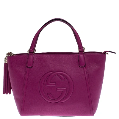 Pre-owned Gucci Fuchsia Pebbled Leather Soho Tote In Pink