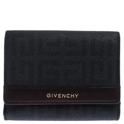 Pre-owned Givenchy Black Monogram Leather Flap Compact Wallet