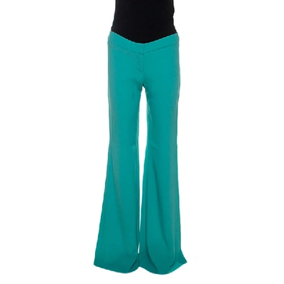 Pre-owned Balmain Teal Green Crepe Wide Leg Trousers S