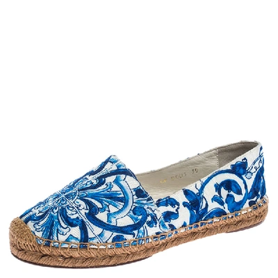 Pre-owned Dolce & Gabbana Blue Printed Fabric Espadrilles Size 35