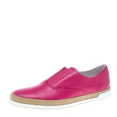 Pre-owned Tod's Pink Leather Slip On Espadrille Trainers Size 37