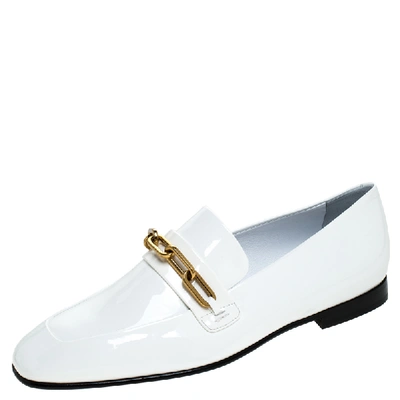 Pre-owned Burberry White Patent Leather Chillcot Slip On Loafers Size 36.5
