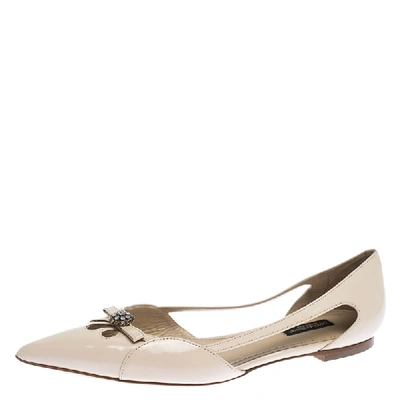Pre-owned Dolce & Gabbana Light Beige Cut Out Leather Crystal Embellished Pointed Toe Flats Size 39
