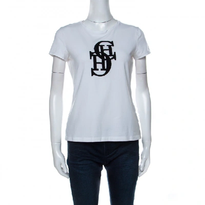 Pre-owned Carolina Herrera White Cotton Embroidered Logo Detail T-shirt S