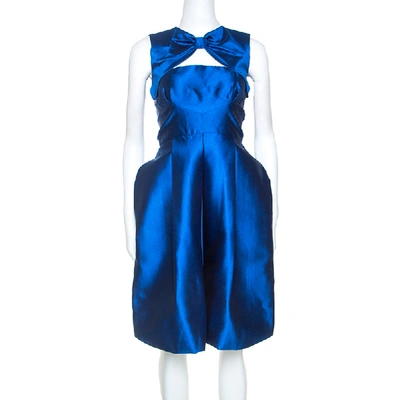 Pre-owned Dsquared2 Blue Silk Bow Neckline Balloon Hem Dress S