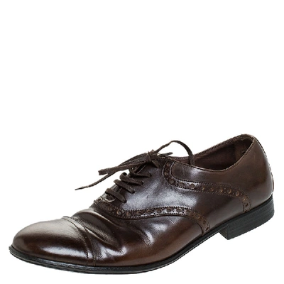 Pre-owned Dolce & Gabbana Brown Leather Bordeaux Cap Toe Oxfords Size 40.5