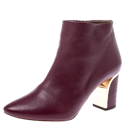 Pre-owned Chloé Burgundy Leather Zipped Pointed Toe Ankle Boots Size 41