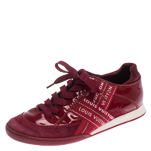 Pre-Owned Louis Vuitton Red Patent Leather, Suede And Fabric Logo Sneakers Size 37 | ModeSens