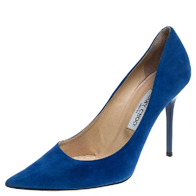 Pre-owned Jimmy Choo Blue Suede Abel Pointed Toe Pumps Size 39.5