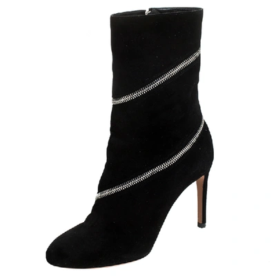 Pre-owned Alaïa Black Suede Zip Around Ankle Boots Size 36.5