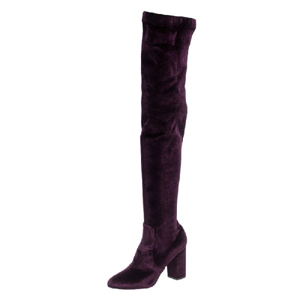 Pre-Owned Aquazzura Purple Velvet Over The Knee Boots Size 40.5 | ModeSens