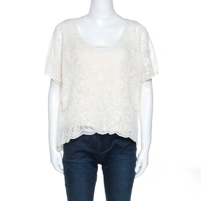 Pre-owned Ralph Lauren Off White Embroidered Knit Top M