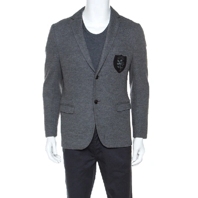 Pre-owned Gucci Grey Cashmere Blend Crest Detail Blazer L