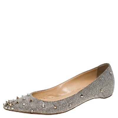 Pre-owned Christian Louboutin Metallic Silver Glitter Fabric Degraspike Pointed Ballet Flats Size 36