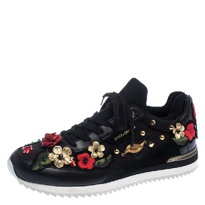 Pre-owned Dolce & Gabbana Mulitcolor Embellished Leather Lace Sneakers Size 40 In Black