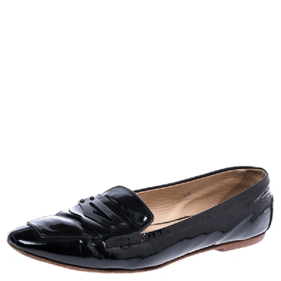 Pre-owned Tod's Black Patent Leather Pointed Toe Penny Loafer Size 40