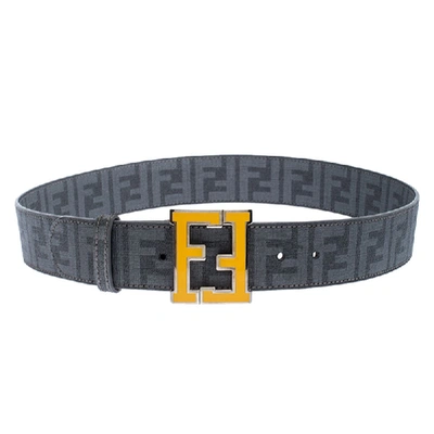 Pre-owned Fendi Grey Zucca Coated Canvas Ff Buckle Belt 106cm