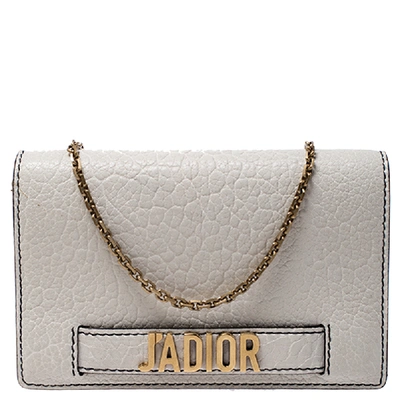 Pre-owned Dior Off White Leather J'a Chain Clutch