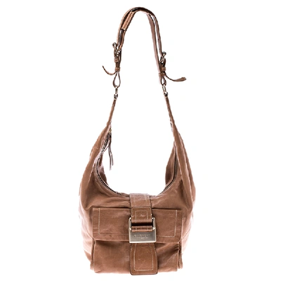 Pre-owned Givenchy Tan Leather Buckle Hobo