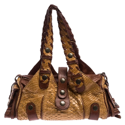 Pre-owned Chloé Brown/tan Python And Leather Silverado Satchel