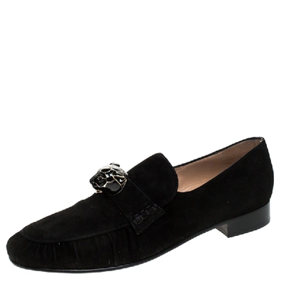Pre-owned Valentino Garavani Black Suede Panther Detail Slip On Loafers Size 39