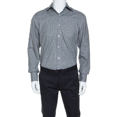 Pre-owned Tom Ford Monochrome Glen Check Cotton Front Button Shirt M In Black