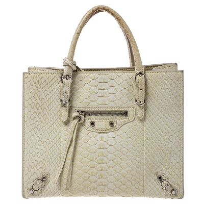Pre-owned Balenciaga Light Lime Python Mini Papier A4 Tote In Yellow