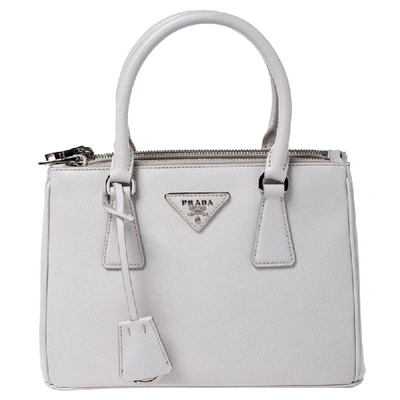 Pre-owned Prada White Saffiano Lux Leather Mini Double Zip Tote