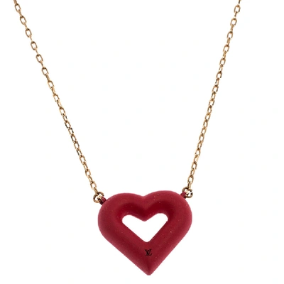 Pre-owned Louis Vuitton Red Heart Gold Tone Necklace