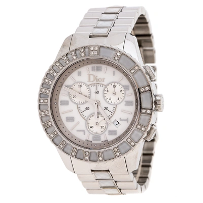 Pre-owned Dior White Stainless Steel Diamonds Christal Cd114311 Women's Wristwatch 38 Mm