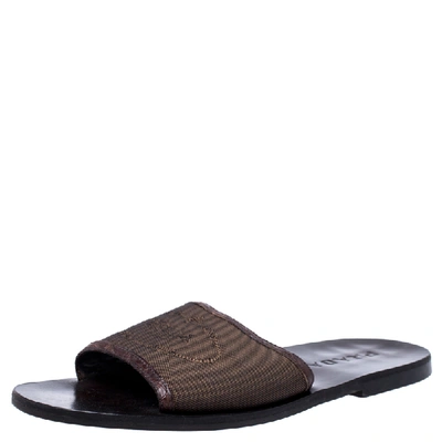 Pre-owned Prada Brown Canvas Flat Slides Size 41