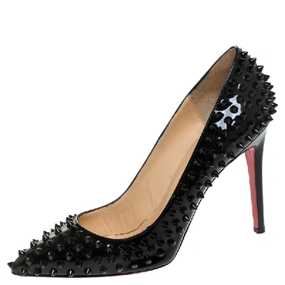 Pre-owned Christian Louboutin Black Patent Leather Pigalle Spikes Pumps Size 41