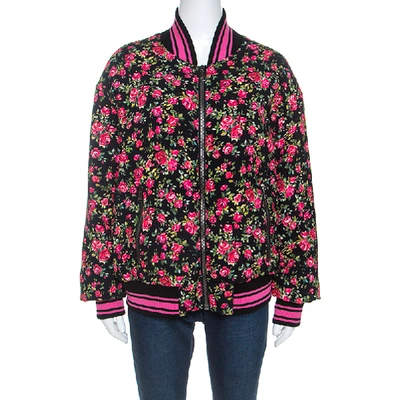 Pre-owned Dolce & Gabbana Pink Crepe Floral Print Oversized Bomber Jacket M