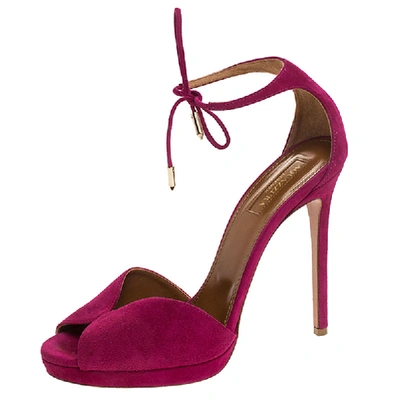 Pre-owned Aquazzura Fuschia Pink Suede Platform Ankle Wrap Sandals Size 38