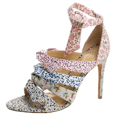 Pre-owned Alexandre Birman Floral Printed Canvas Lolita Knot Strappy Sandals Size 36.5 In Multicolor