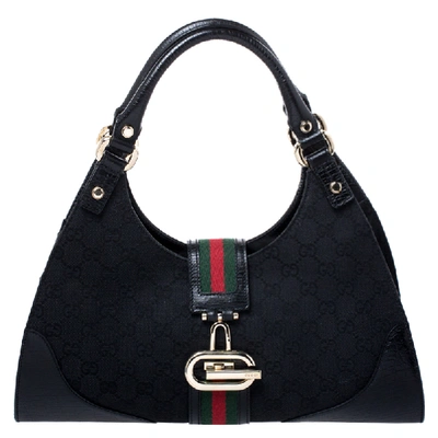 Pre-owned Gucci Black Fabric And Leather Gg Supreme Web Hobo