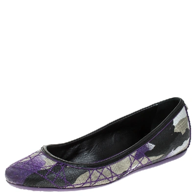 Pre-owned Dior Multicolor Canvas And Leather Round Toe Ballet Flats Size 37