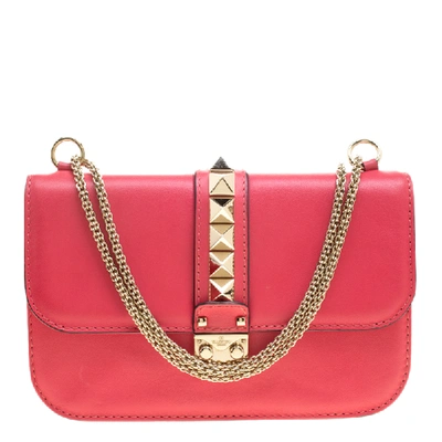 Pre-owned Valentino Garavani Hot Pink Leather Rockstud Medium Glam Lock Flap Bag