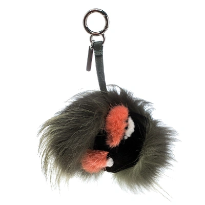 Pre-owned Fendi Green Fur Gold Tone Monster Bug Bag Charm