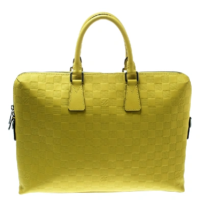 Pre-owned Louis Vuitton Vert Acide Damier Infini Leather Porte Documents Briefcase In Green